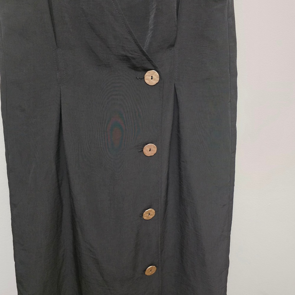 Topshop Black Midi Dress Sleeveless Button Front Collared Size 2 Casual - Picture 4 of 8